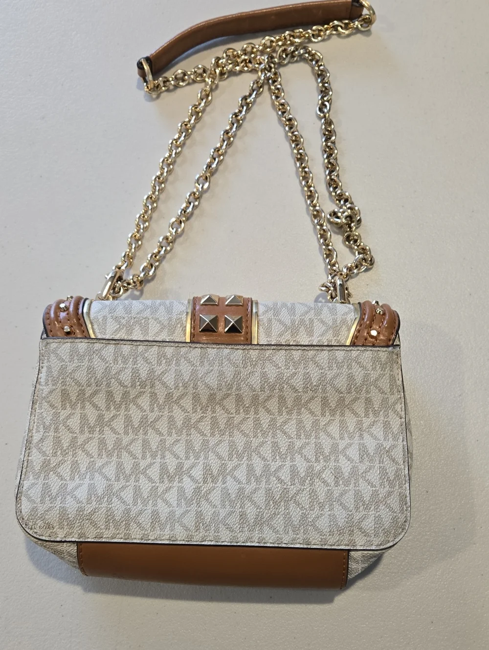 Michael Kors Brown Signature Studded Shoulder Bag